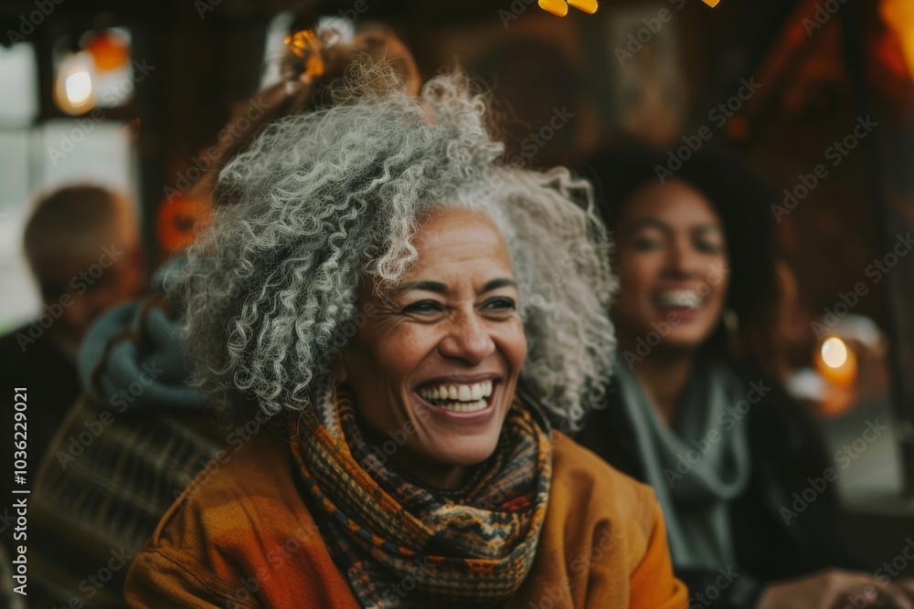 Portrait of a happy senior woman having fun with her friends at a Christmas market. Portrait of a happy senior woman having fun with her friends at a Christmas market.