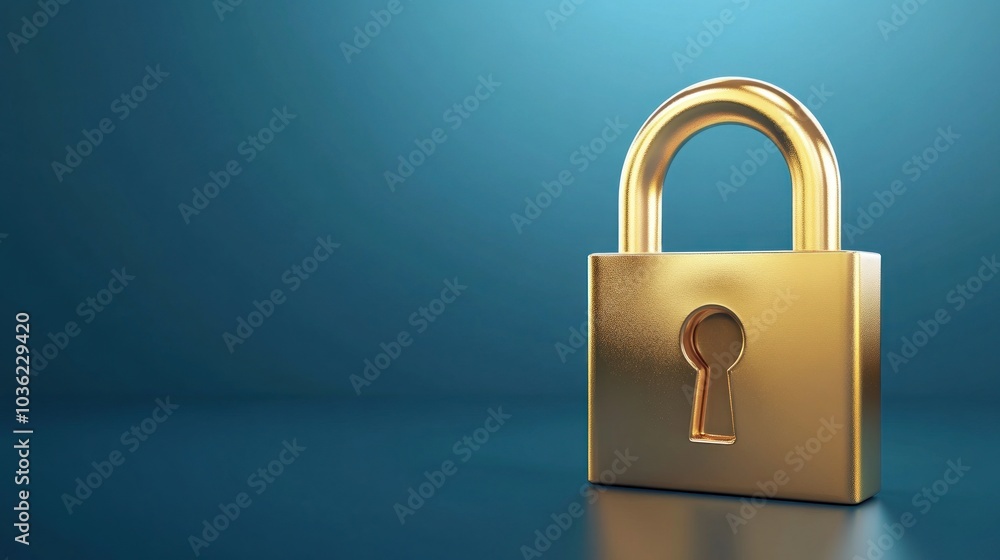 Golden Padlock on Blue Background Golden Padlock on Blue Background
