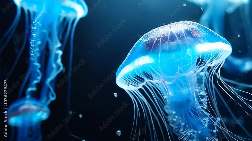 Jellyfish illuminated by underwater sunlight, Video Jellyfish illuminated by underwater sunlight, Video