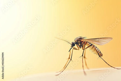 Wallpaper Mural Close-up of a mosquito on blurred yellow background in natural light. World Mosquito Day Torontodigital.ca