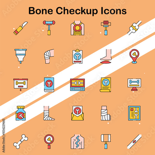 Collection of bone checkup icons representing health screenings and medical assessments suitable for health and wellness themes.