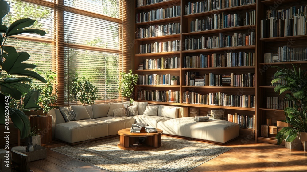 Luxurious home library with air conditioner ensuring clean air circulation, highlighting dust-free environment, promoting indoor air quality Luxurious home library with air conditioner ensuring clean air circulation, highlighting dust-free environment, promoting indoor air quality