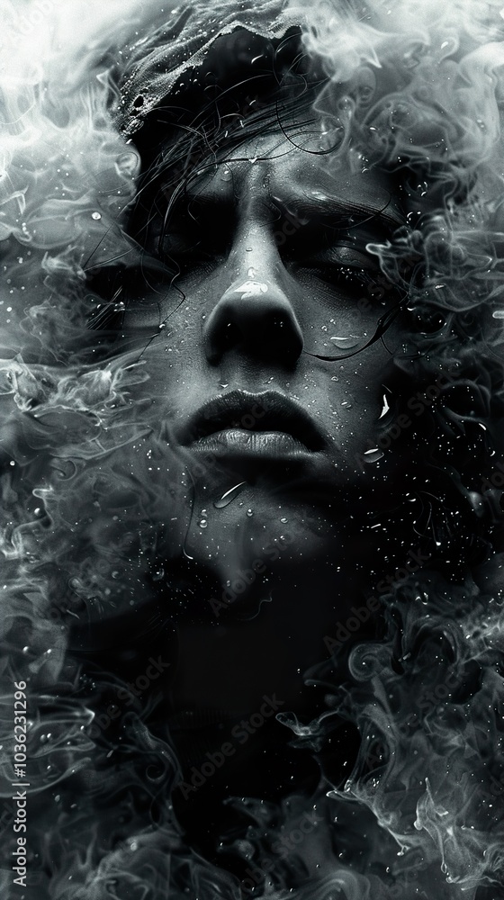 Abstract Portrait: A Woman's Face Emerging from Smoke and Water Abstract Portrait: A Woman's Face Emerging from Smoke and Water