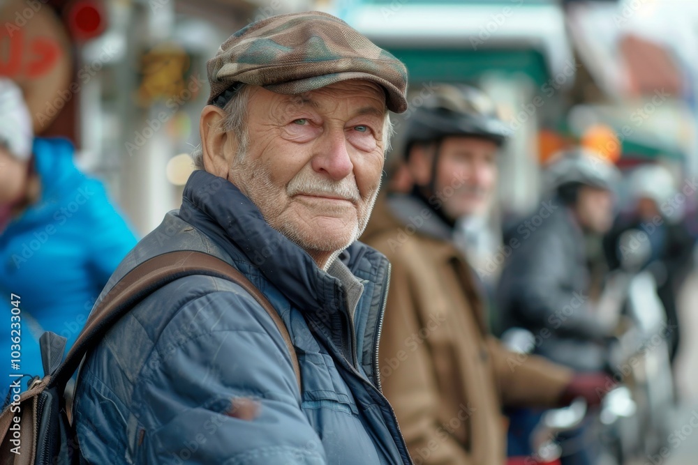 Portrait of an elderly man in a cap on the street. Portrait of an elderly man in a cap on the street.