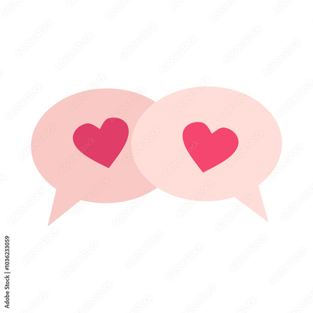 Speech bubbles design with pink heart inside for romantic communication isolated on white background. Speech bubbles design with pink heart inside for romantic communication isolated on white background.