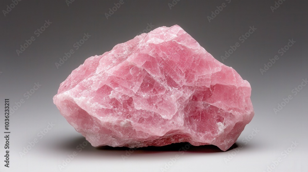 Raw rose quartz crystal displaying a soft pink hue with matte surface and unpolished edges, showcasing its natural beauty Raw rose quartz crystal displaying a soft pink hue with matte surface and unpolished edges, showcasing its natural beauty
