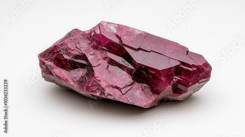 A striking deep red uncut garnet crystal exhibiting natural rough surfaces, showcasing its unique raw beauty and geological formation