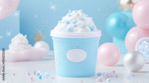 A delightful snow fizz slime creation filled with artificial snow and microbeads for sensory play during a fun crafting session