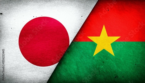 古いビンテージの日本の国旗とブルキナファソの国旗(Old grunge vintage japan flag and Burkina Faso flag.)
 photo