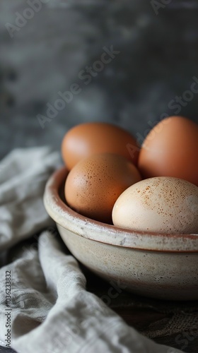 Fresh Brown Eggs in Rustic Bowl - Simple Kitchen Still Life