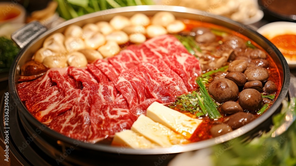 Delicious Hot Pot with Fresh Ingredients and Meat Delicious Hot Pot with Fresh Ingredients and Meat