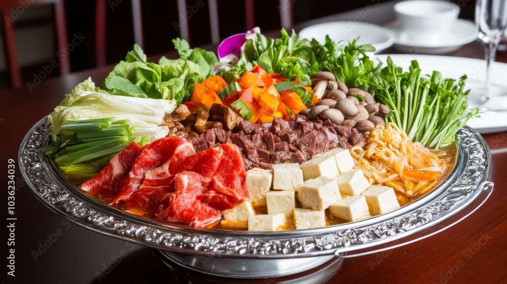 Fresh and Colorful Platter of Vegetables and Meats Fresh and Colorful Platter of Vegetables and Meats