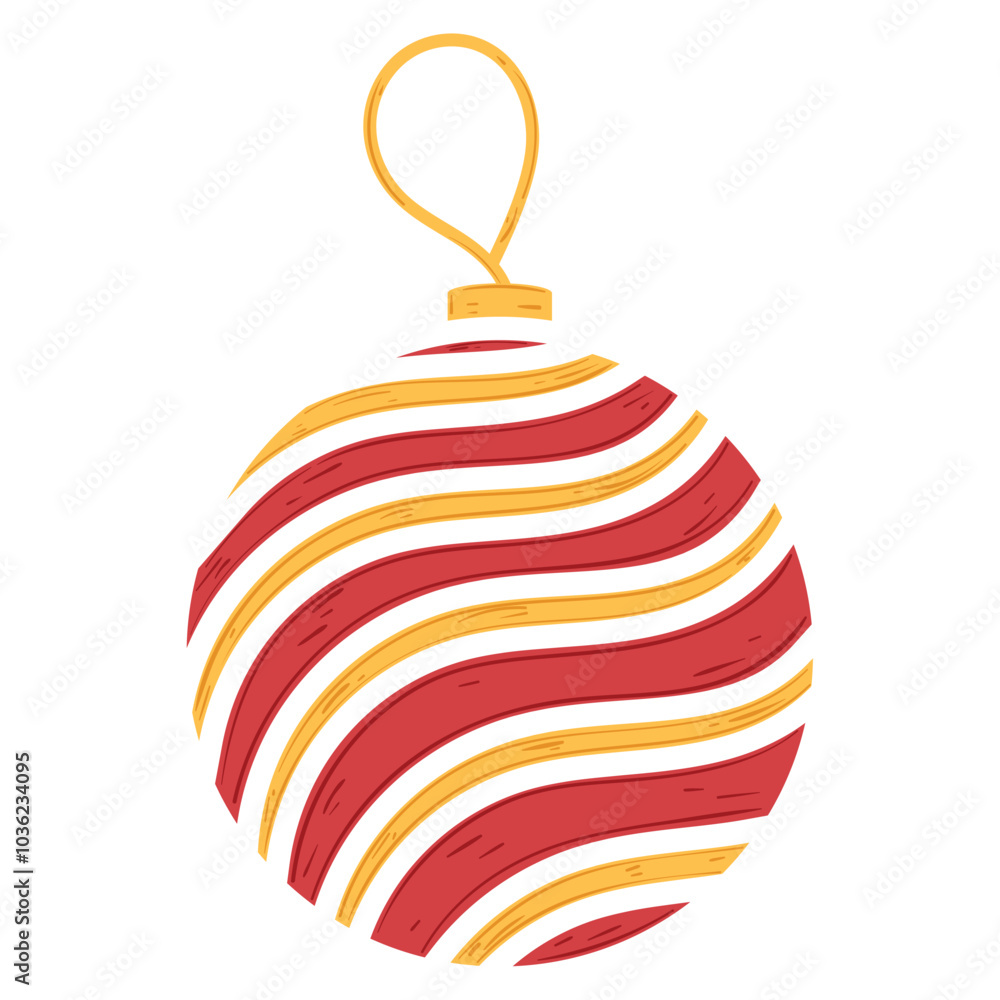 Christmas ornament with red and gold stripes, Vector Christmas ornament with red and gold stripes, Vector