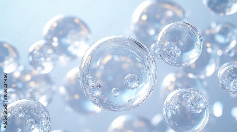 Cluster of clear spheres, perfectly aligned in a symmetrical matrix, with a glowing translucent effect and smooth glossy surfaces, suspended in air Cluster of clear spheres, perfectly aligned in a symmetrical matrix, with a glowing translucent effect and smooth glossy surfaces, suspended in air