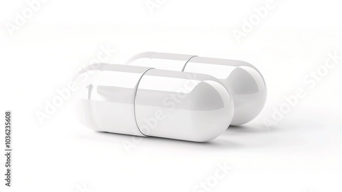 White medicine pill tablet on white background - a symbol of purity and healing. This pristine white pill on an equally white backdrop represents the potential for health and recovery