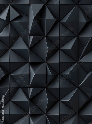 A textured black geometric pattern featuring various angular shapes and dimensions.