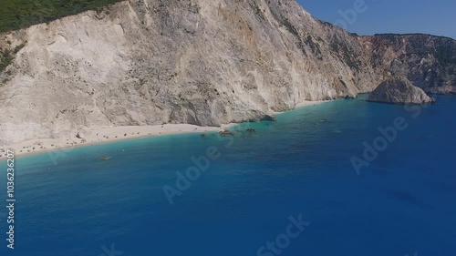 Porto Katsiki beach in Lefkada island. Aerial panoramic view of Porto Katsiki beach in Lefkada island, Greece photo