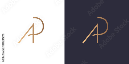Letter A and P logo monogram, minimal style identity initial logo mark. Golden gradient vector emblem logotype for business cards initials.