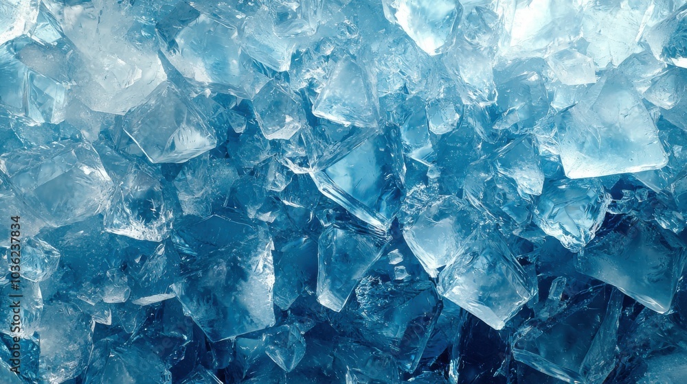 A close-up view of assorted ice cubes, showcasing their transparent blue hues. The image highlights the natural texture and patterns of the ice. A close-up view of assorted ice cubes, showcasing their transparent blue hues. The image highlights the natural texture and patterns of the ice.