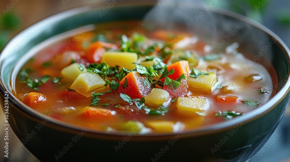 Steaming Bowl of Vegetable Soup Steaming Bowl of Vegetable Soup