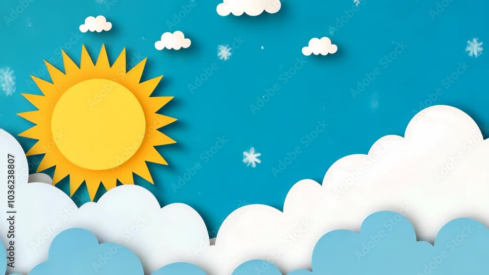 Flat vector background of a sun and clouds. Flat vector background of a sun and clouds.