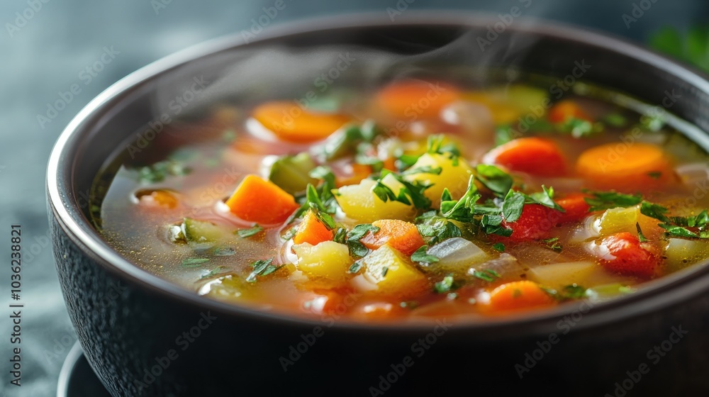 Bowl of steaming vegetable soup Bowl of steaming vegetable soup