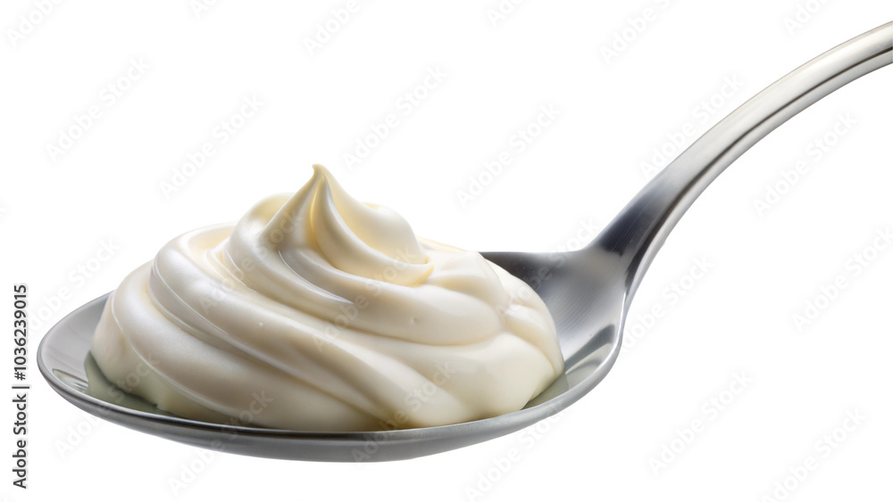Spoonful of sour cream, isolated on transparent or white background. Spoonful of sour cream, isolated on transparent or white background.