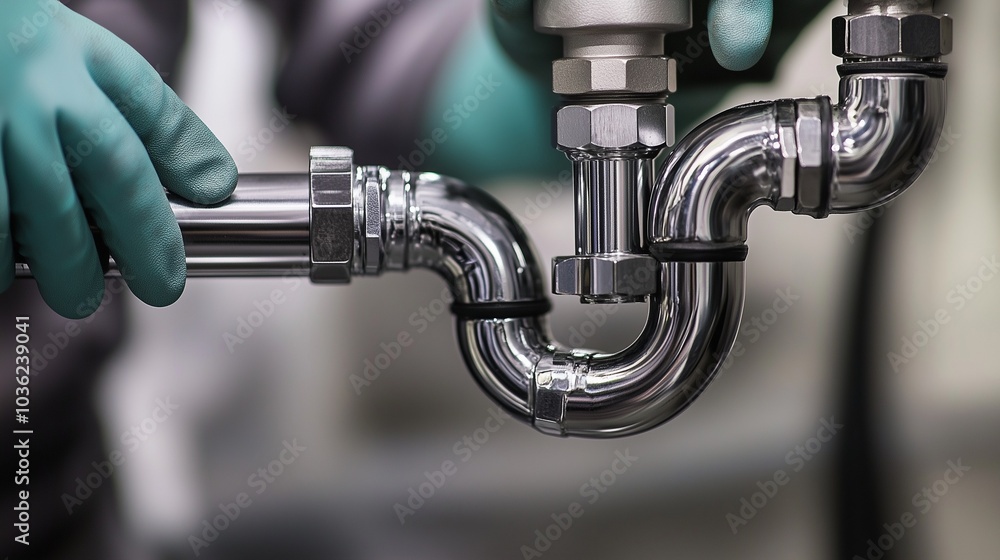 Handyman replacing old plumbing pipes under a kitchen sink Handyman replacing old plumbing pipes under a kitchen sink