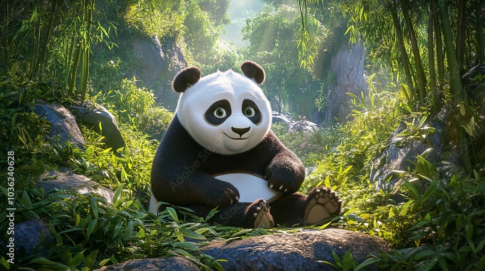 Panda eats bamboo shoots. Rare and endangered black and white bear. Image of a playful, happy panda
Panda eats bamboo shoots. Rare and endangered black and white bear. Image of a playful, happy panda
