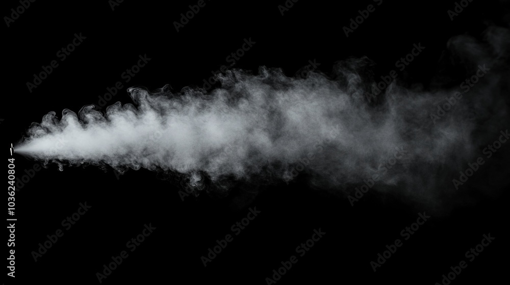 Close-Up Abstract White Steam Rising - Humidifying Spray Isolated on Black Background Close-Up Abstract White Steam Rising - Humidifying Spray Isolated on Black Background