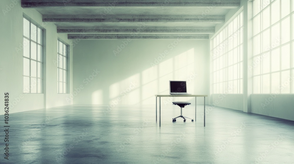 Empty Office Space with Desk and Chair Empty Office Space with Desk and Chair