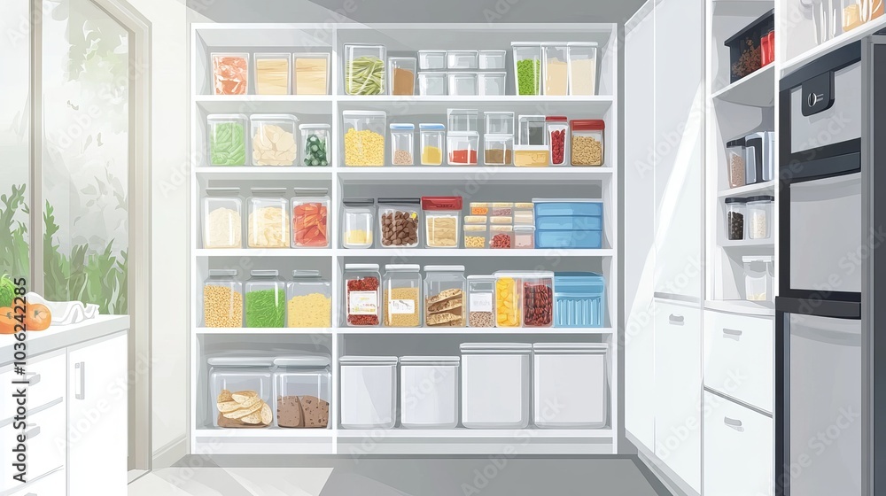 organization of food storage in the kitchen, transparent reusable jars for cereals and pasta, zero waste pantry
organization of food storage in the kitchen, transparent reusable jars for cereals and pasta, zero waste pantry