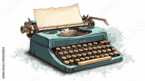Illustration for a vintage typewriter with a half-written letter 