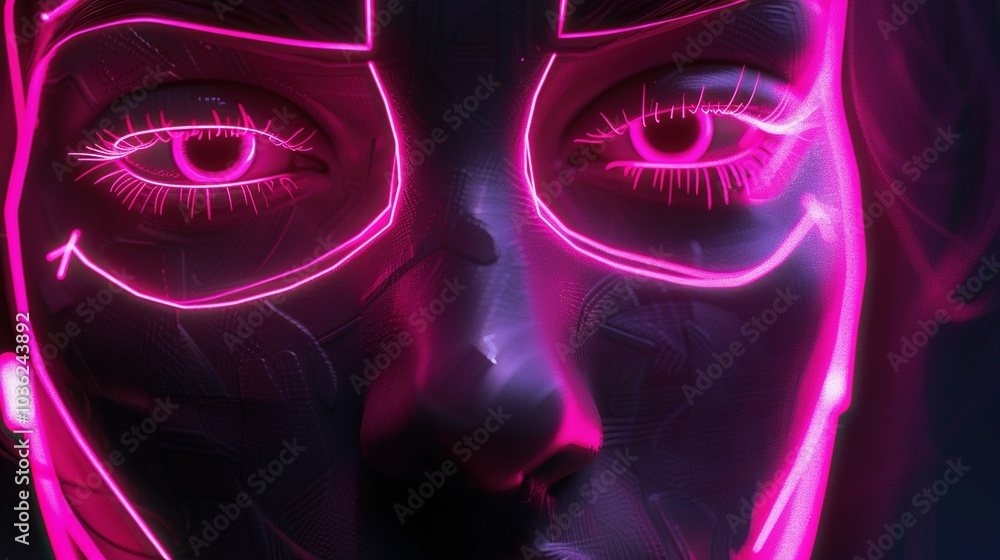 Fototapeta premium Close-up of a Face with Neon Pink Lines