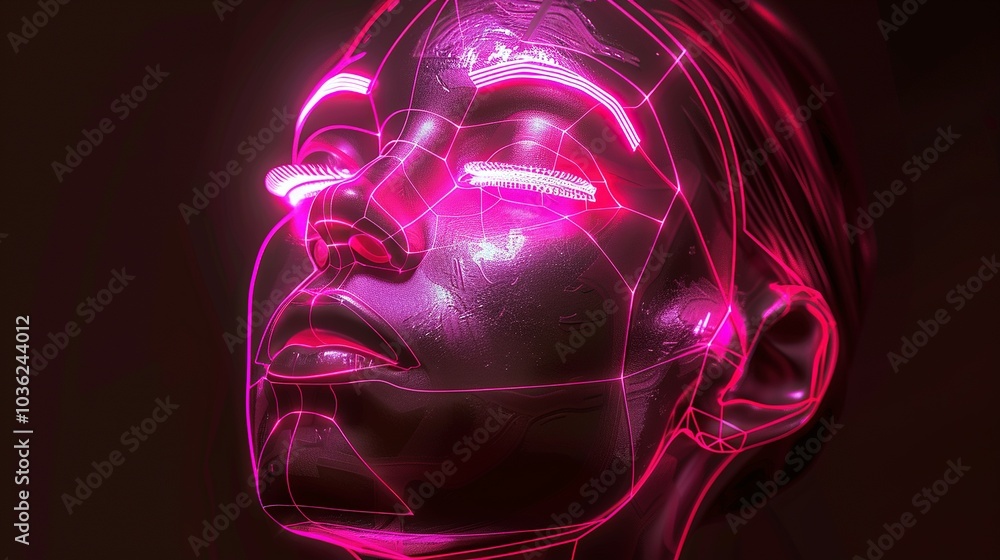 A Close-Up of a Face with Pink Neon Lines A Close-Up of a Face with Pink Neon Lines