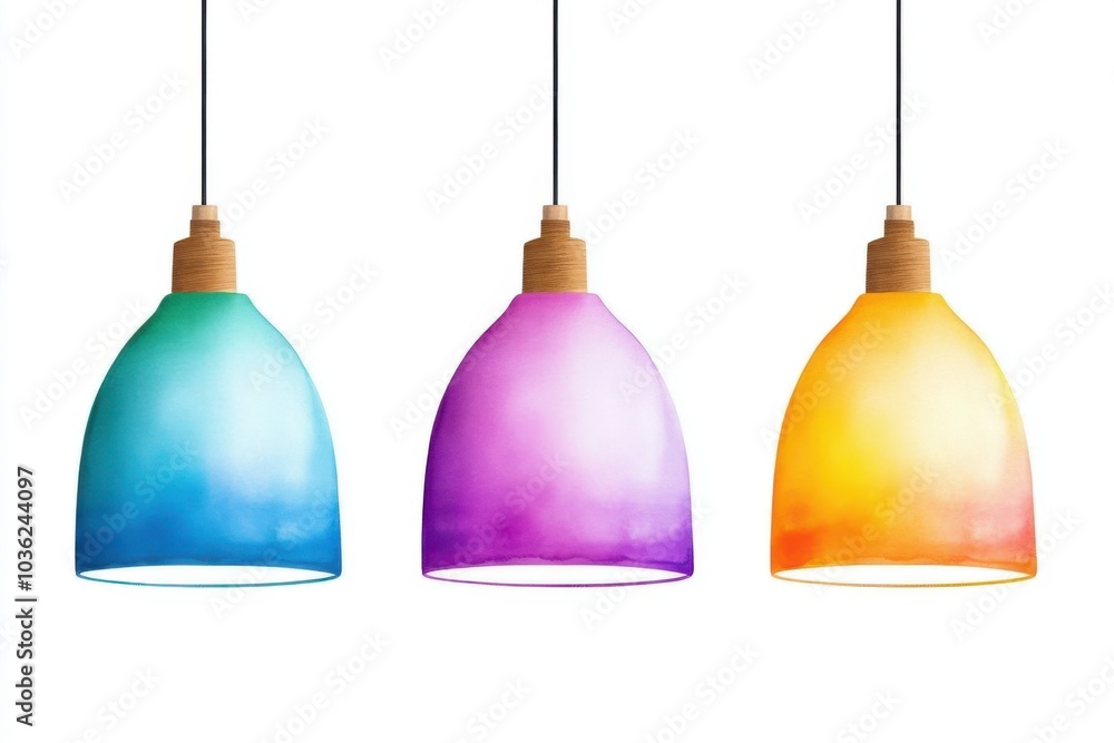 Colorful pendant lamps with gradient designs, white isolate background. Colorful pendant lamps with gradient designs, white isolate background.