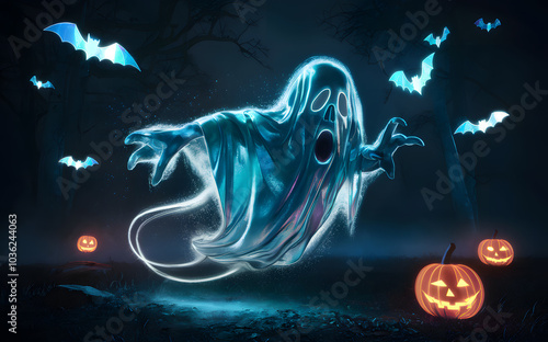 halloween party background, hologrsphghostly awful floating photo