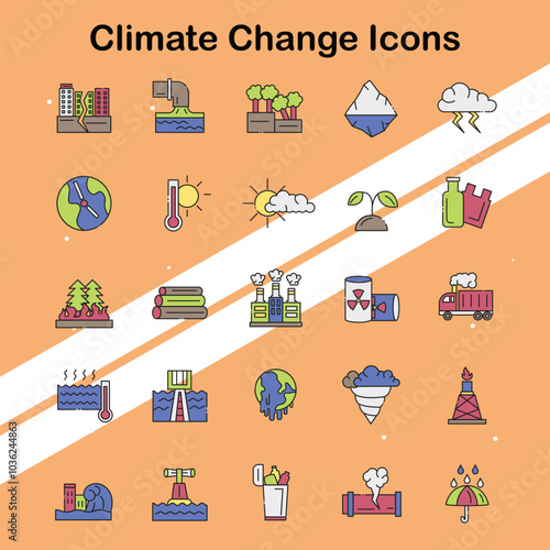 Set of climate change icons illustrating environmental issues and global warming perfect for sustainability themes.