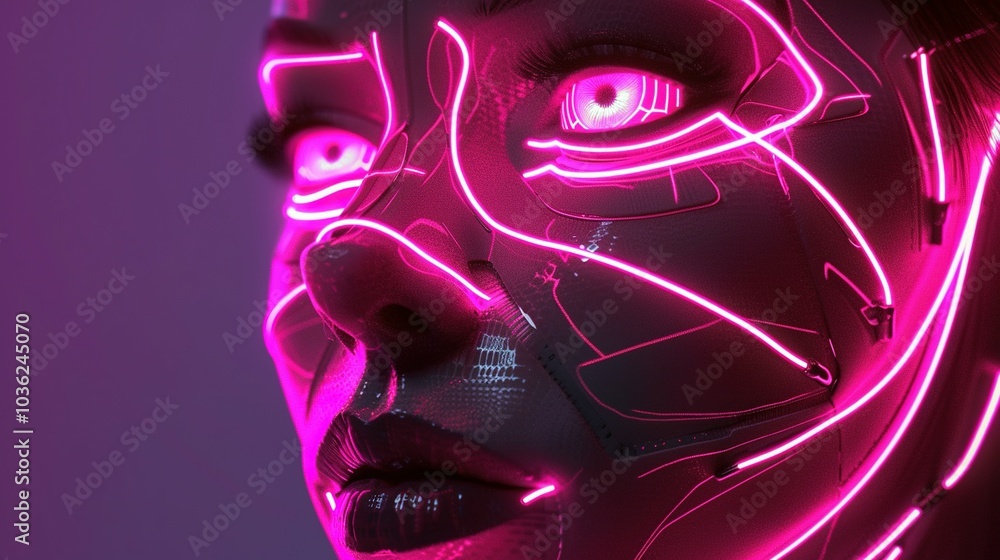 Cyborg Woman with Neon Lines on Face Cyborg Woman with Neon Lines on Face
