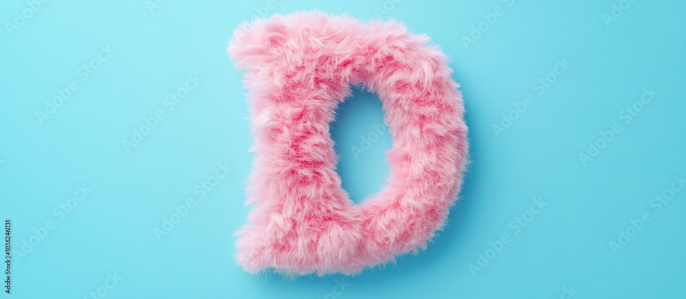 Fototapeta premium Pink Fluffy Letter D on Blue Background