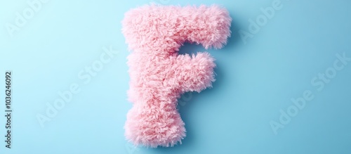 Pink Fuzzy Letter F on a Light Blue Background photo