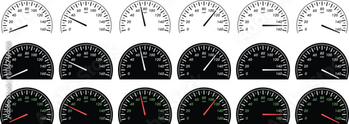 Car speedometer. A speedometer in mph with different speeds from zero to max.