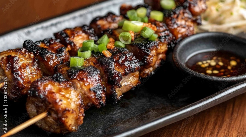 Grilled Skewers with Green Onion and Dipping Sauce Grilled Skewers with Green Onion and Dipping Sauce