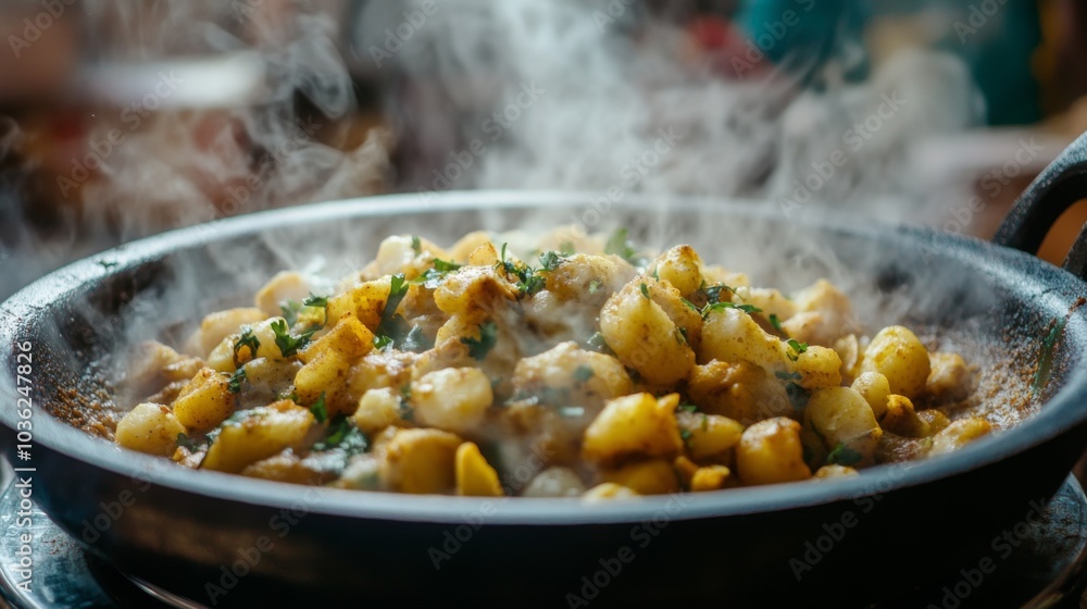 Delicious Steaming Dish of Gnocchi with Herbs Delicious Steaming Dish of Gnocchi with Herbs