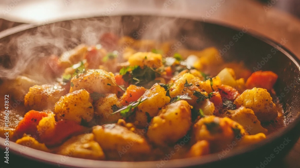 Fresh Vegetable Dish with Steam Rising from Pan Fresh Vegetable Dish with Steam Rising from Pan