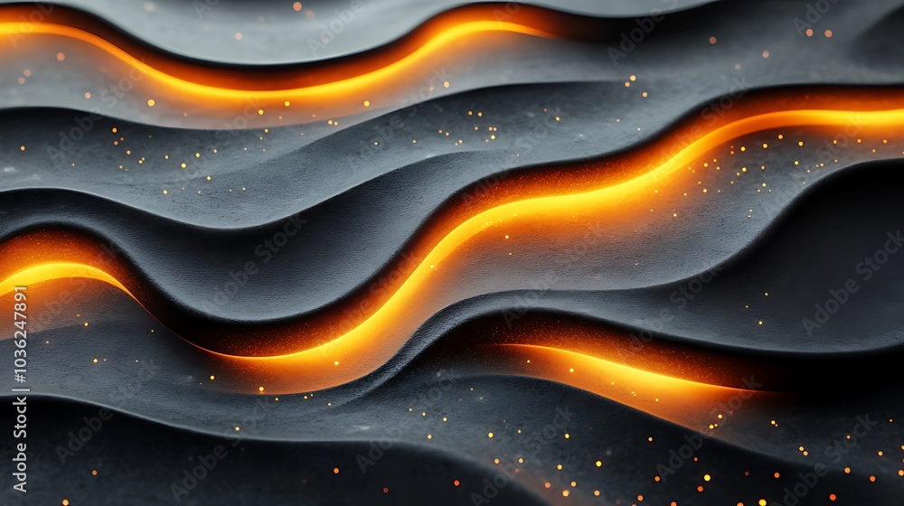 Abstract wavy background with glowing orange lines and scattered sparks. Abstract wavy background with glowing orange lines and scattered sparks.