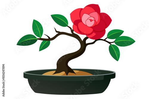 Camellia flower. Camellia bonsai pot flower, isolated on white background photo