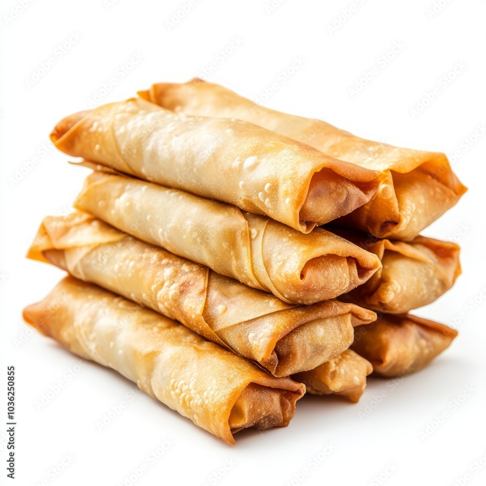 Stacking of egg rolls food isolated white background Stacking of egg rolls food isolated white background