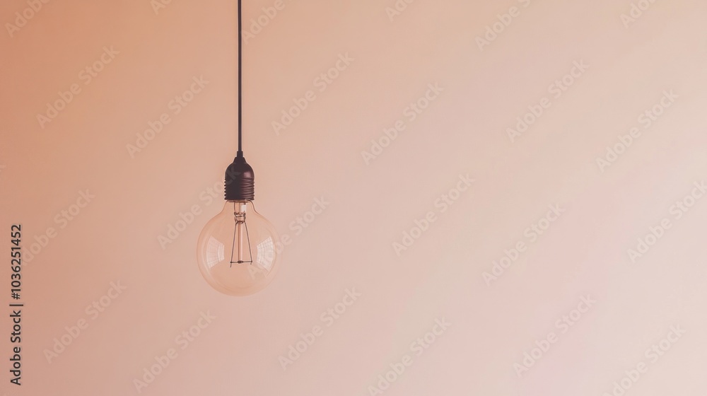 Light Bulb Hanging Against a Peach Wall Light Bulb Hanging Against a Peach Wall