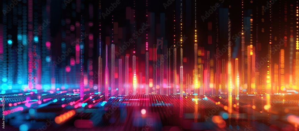 Fototapeta premium Abstract futuristic background technology and big data graphic with blue and orange neon light. 3D rendering